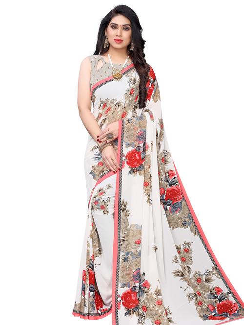 floral printed saree with blouse - 17609431 - Very Small Image - 1