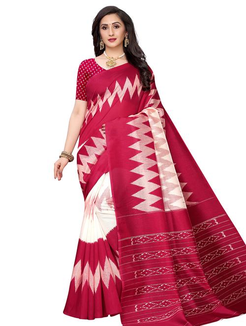 ikat printed saree with blouse - 17609436 - Very Small Image - 1