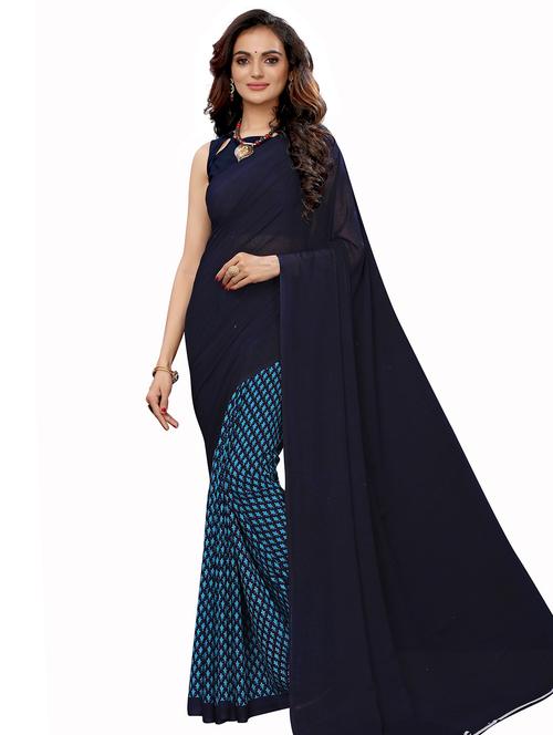 navy blue printed saree - 17609458 - Very Small Image - 1