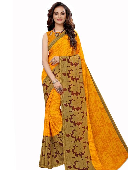 floral printed saree with blouse - 17609460 - Very Small Image - 1