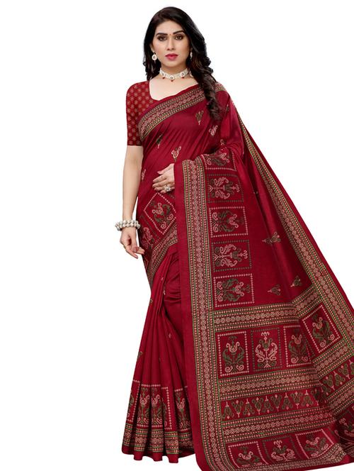 maroon printed saree with blouse - 17609475 - Very Small Image - 1