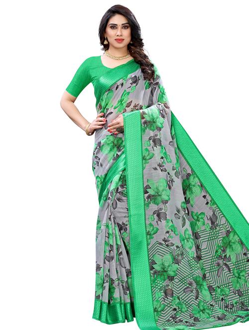 floral printed saree with blouse - 17609503 - Very Small Image - 1