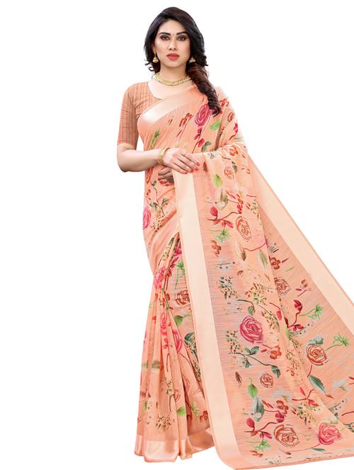 orange printed sareefloral printed saree with blouse - 17609511 - Very Small Image - 1