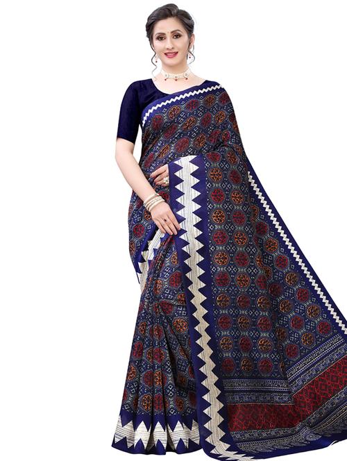 navy art silk printed saree with blouse - 17609525 - Very Small Image - 1