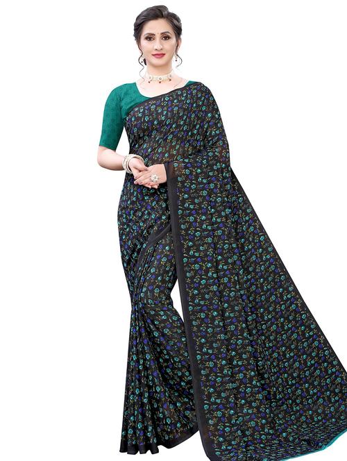floral printed saree with blouse - 17609540 - Very Small Image - 1