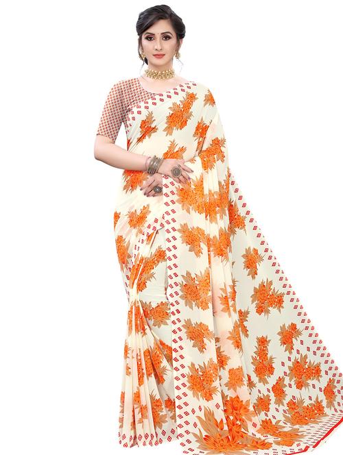floral printed saree with blouse - 17609544 - Very Small Image - 1