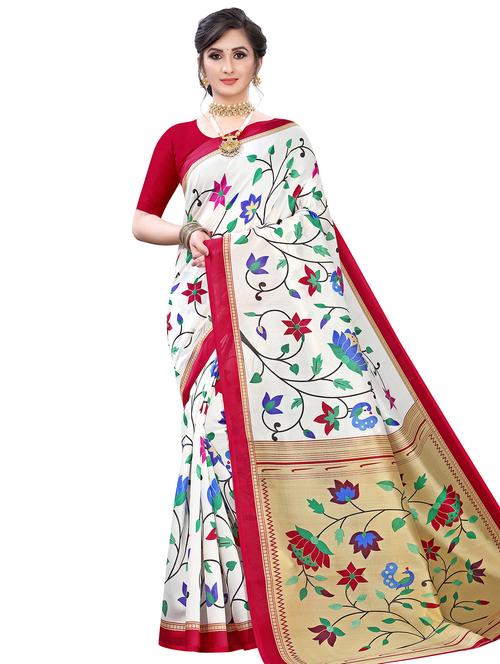 floral printed saree with blouse - 17609550 - Very Small Image - 1
