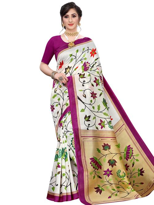 floral printed saree with blouse - 17609553 - Very Small Image - 1