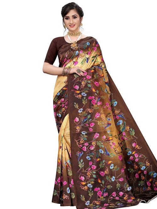 floral printed saree with blouse - 17609564 - Very Small Image - 1