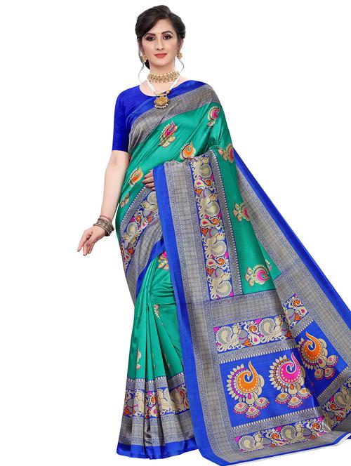 floral printed saree with blouse - 17609601 - Very Small Image - 1