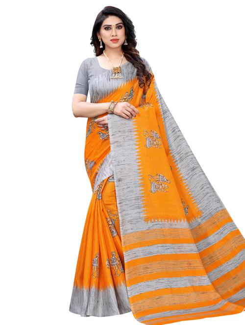 mustard printed saree - 17609611 - Very Small Image - 1