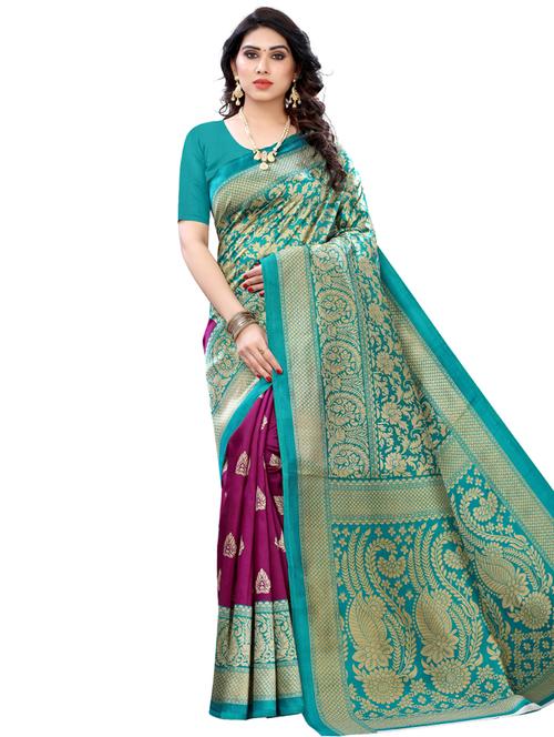 floral printed saree with blouse - 17609634 - Very Small Image - 1
