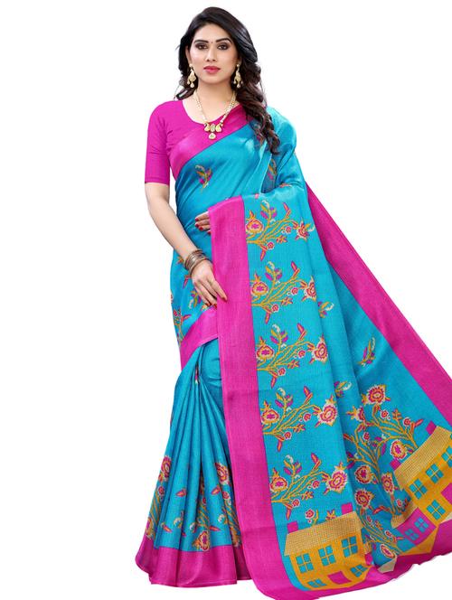 floral printed saree with blouse - 17609652 - Very Small Image - 1