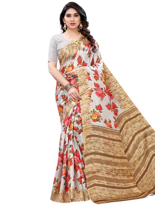 floral printed saree with blouse - 17609659 - Very Small Image - 1