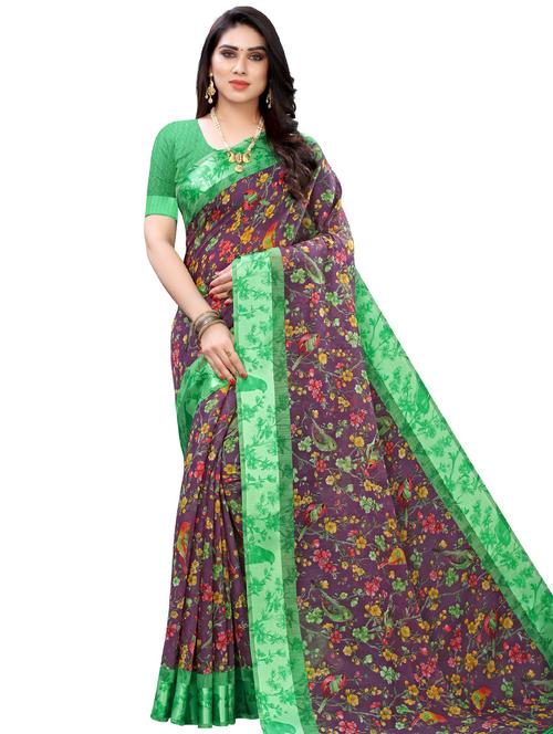 floral printed saree with blouse - 17609680 - Very Small Image - 1