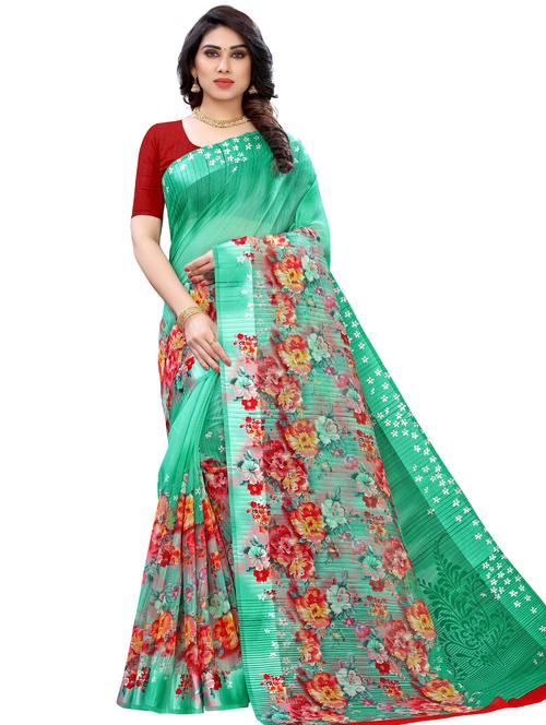 floral printed saree with blouse - 17609712 - Very Small Image - 1