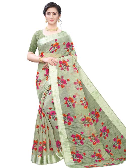 floral printed saree with blouse - 17609716 - Very Small Image - 1