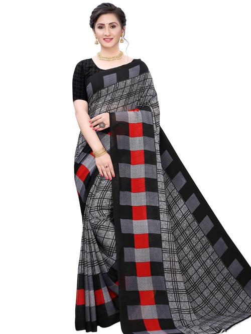 check printed saree with blouse - 17609720 - Very Small Image - 1