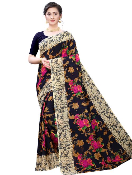 floral printed saree with blouse - 17609722 - Very Small Image - 1