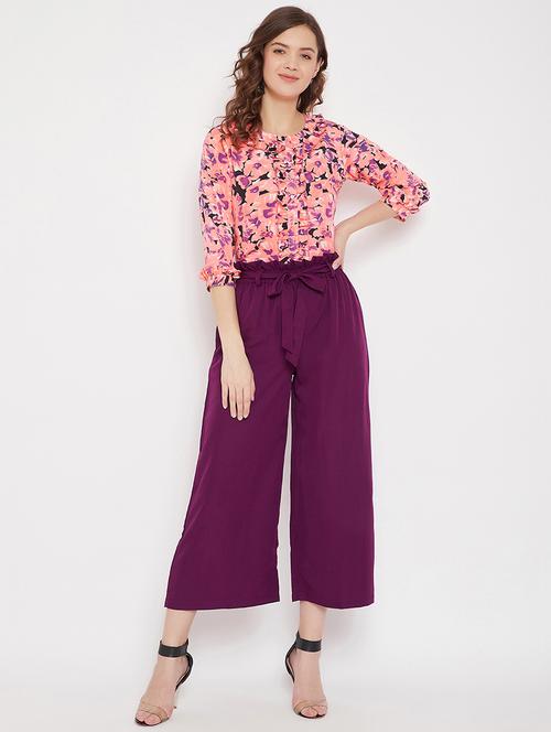 multi colored polyester top and palazzos set coord - 17609748 - Very Small Image - 1
