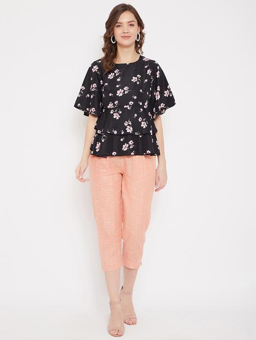floral peplum top and cotton trouser set - 17609750 - Very Small Image - 1
