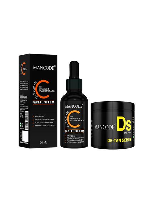 mancode de tan + vitamin c serum, 100gr de tan scrub & 50ml vitamin c facial serum for anti aging and wrinkle remover - 17609777 - Very Small Image - 1
