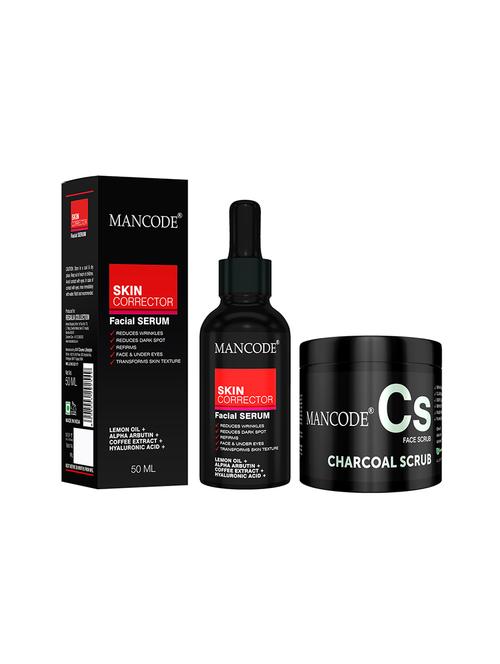 mancode charcoal scrub + skin corrector facial serum, 100gr charcoal scrub & 50ml skin corrector serum - 17609779 - Very Small Image - 1