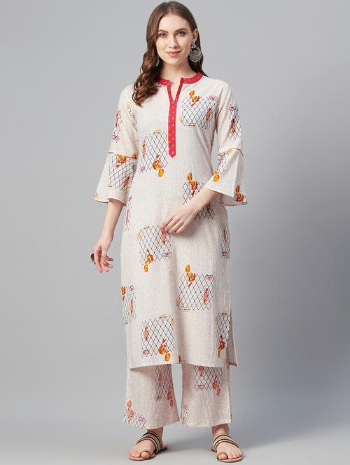 cream cotton straight kurta - 17609844 - Very Small Image - 1