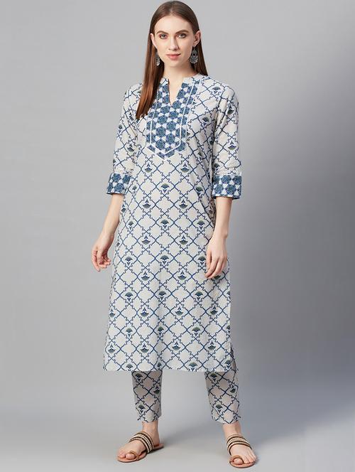 offwhite cotton straight kurta - 17609865 - Very Small Image - 1