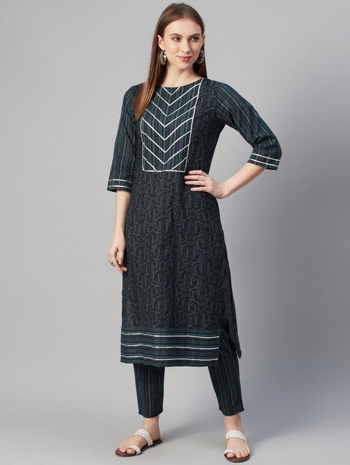 black cotton straight kurta - 17609892 - Very Small Image - 1