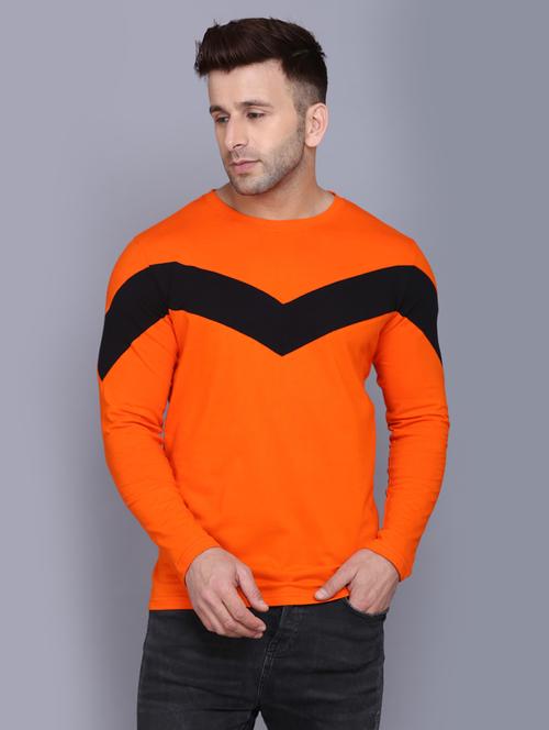orange color block cut & sew t-shirt - 17610271 - Very Small Image - 1