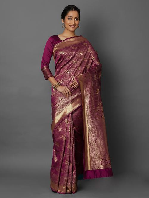 jacquard kanjivaram saree with blouse - 17610335 - Very Small Image - 1