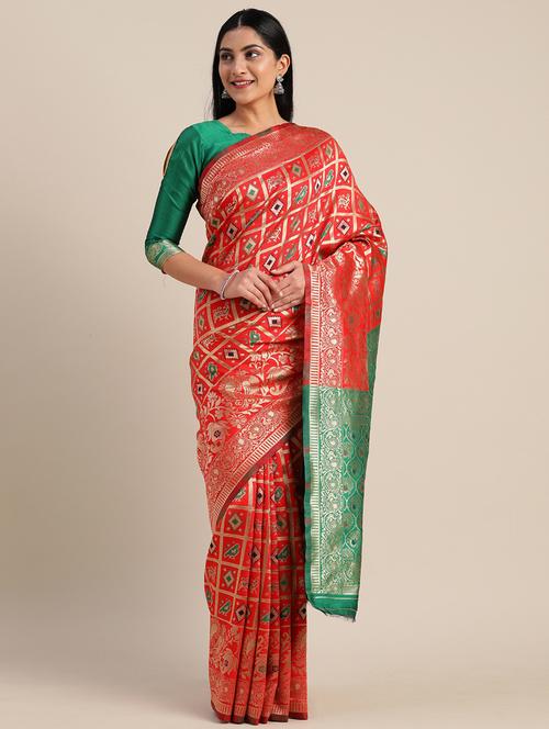 jacquard patola saree with blouse - 17610355 - Very Small Image - 1