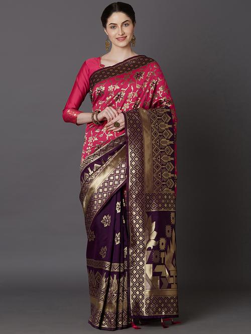 jacquard kanjivaram saree with blouse - 17610391 - Very Small Image - 1