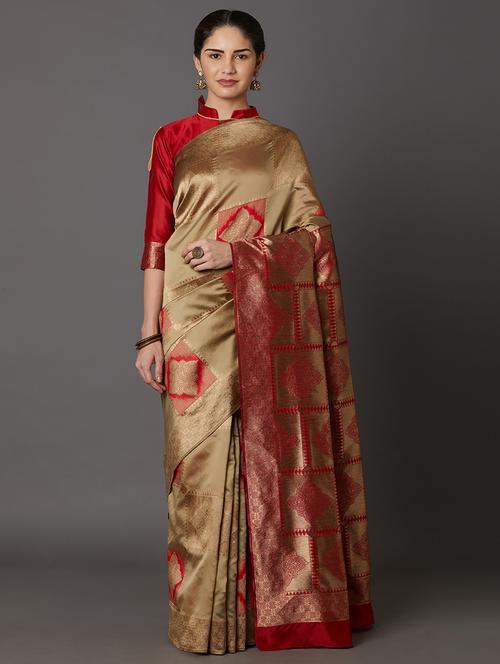 jacquard kanjivaram saree with blouse - 17610411 - Very Small Image - 1