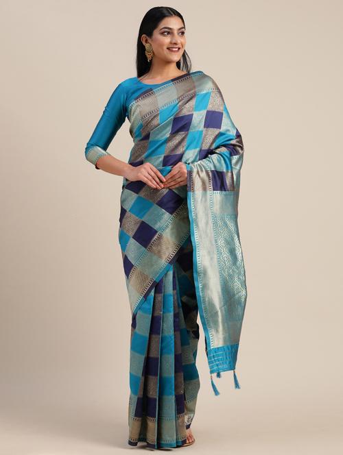 women's self design multi colored saree with blouse - 17610449 - Very Small Image - 1
