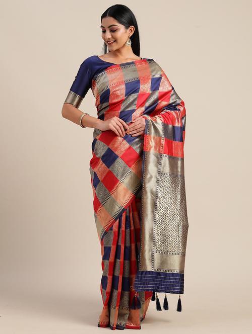 women's self design multi colored saree with blouse - 17610452 - Very Small Image - 1