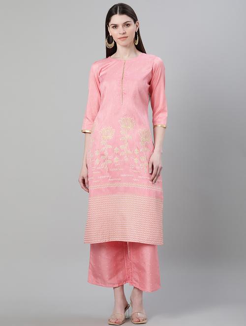pink art silk kurta palazzo set - 17610513 - Very Small Image - 1