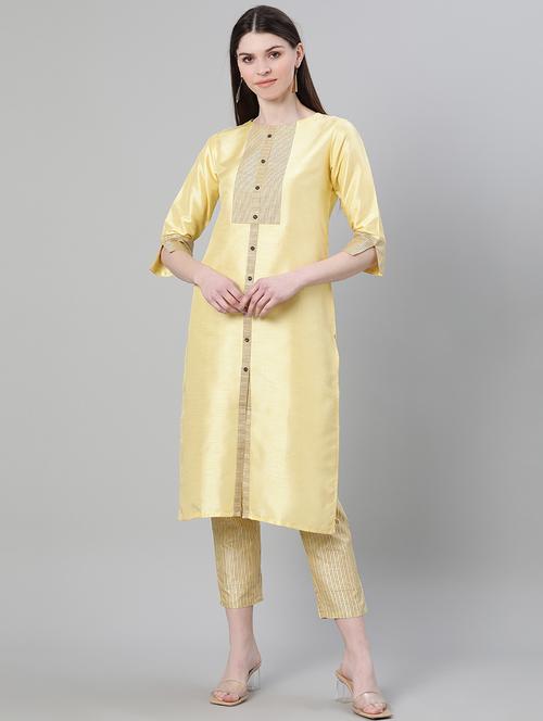 yellow art silk kurta pant set - 17610542 - Very Small Image - 1