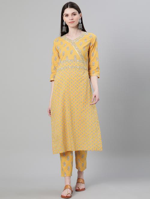 yellow cotton kurta pant set - 17610545 - Very Small Image - 1