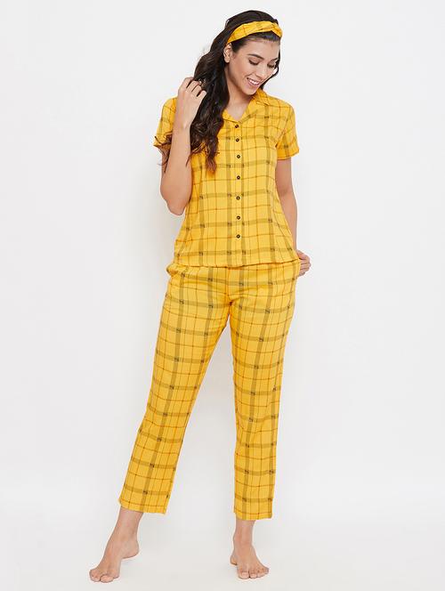 yellow rayon pyjama nightwear set - 17610578 - Very Small Image - 1