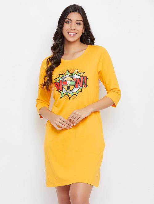 yellow graphic printed cotton sleepshirts - 17610620 - Very Small Image - 1