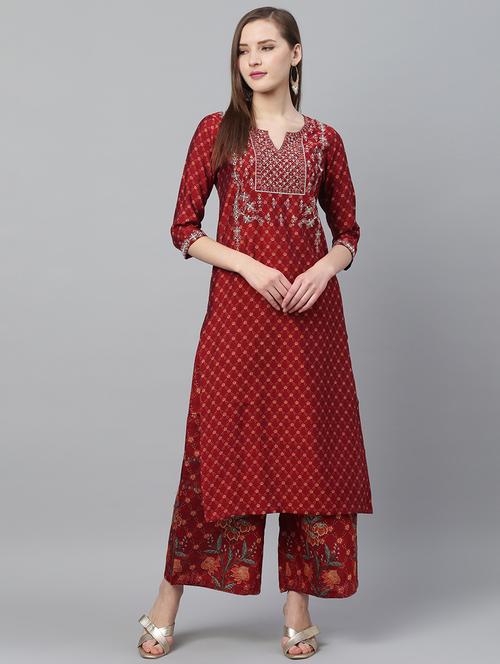 embroidered kurta palazzo set - 17611255 - Very Small Image - 1