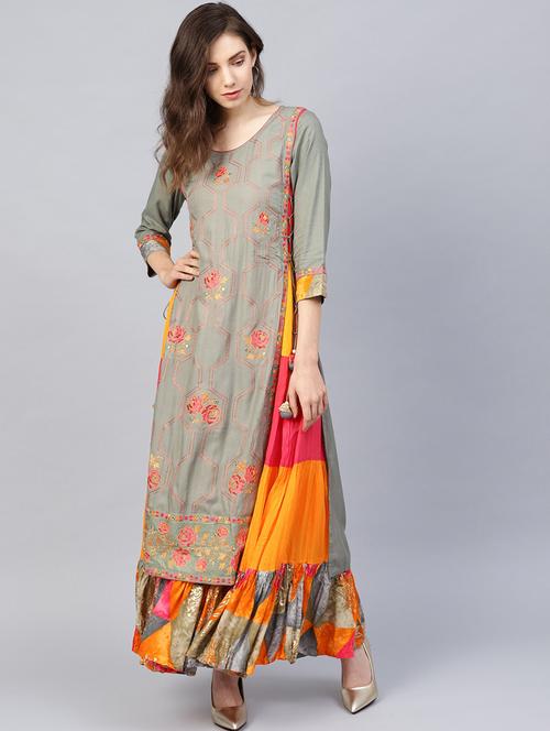 grey rayon anarkali kurta - 17611371 - Very Small Image - 1
