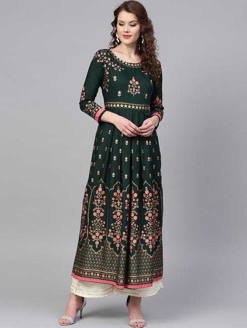 green rayon anarkali kurta - 17611373 - Very Small Image - 1