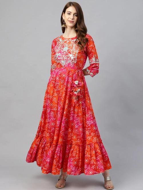 red rayon anarkali kurta - 17611374 - Very Small Image - 1
