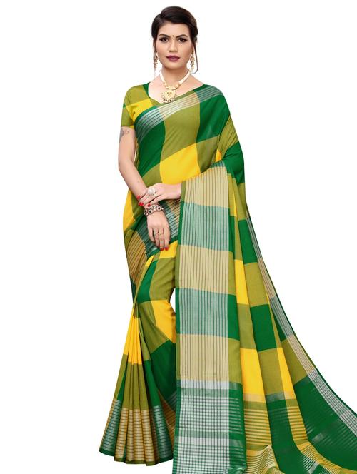 checkered chettinad saree with blouse - 17611423 - Very Small Image - 1