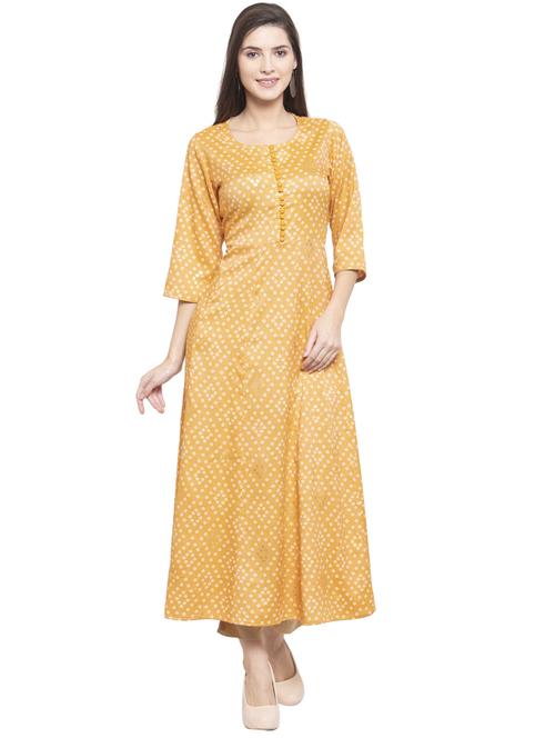 yellow rayon anarkali kurta - 17611490 - Very Small Image - 1