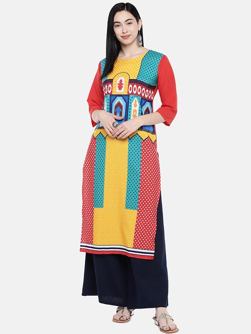 multi colored crepe straight kurta - 17611565 - Very Small Image - 1