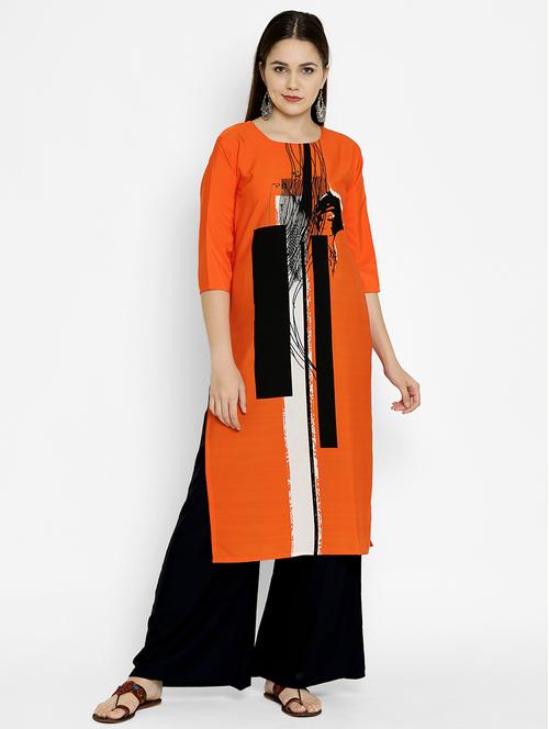 orange crepe straight kurta - 17611580 - Very Small Image - 1
